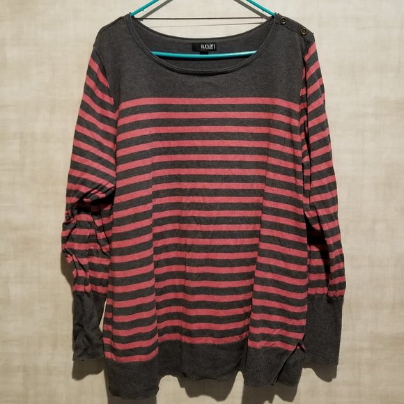 A.N.A. WOMAN PLUS LONG SLEEVE STRIPED SWEATER - Picture 1 of 6